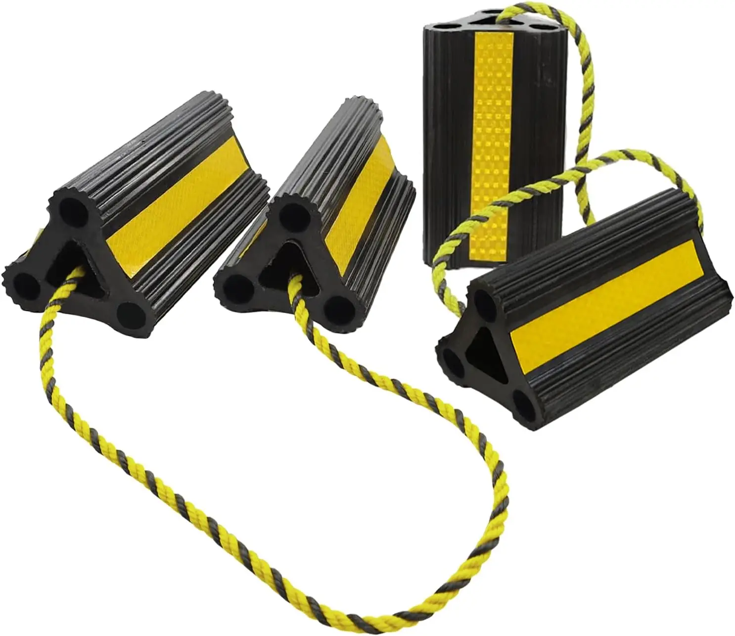 Calzos de Rueda de Goma Resistentes con Cinta Reflectante y Cuerda para RV, Remolque, Camión, Coche - 2 Juegos (Paquete de 4)