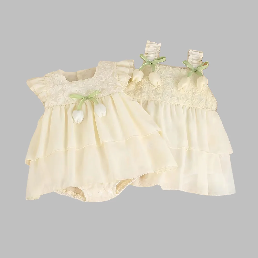 

Летнее платье-боди-тюльпан для девочек, комбинезон для новорожденных девочек от 0 до 2 лет, платье принцессы с 3D цветочным принтом и бантом, мягкая рюшами, одежда