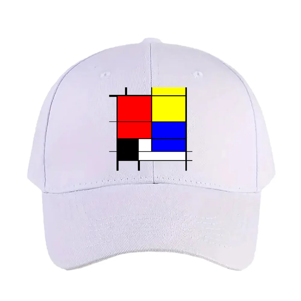 Mondrian style art deco design in basic colors Summer Woman Man Adult Baseball Cap Adjustable with Curved Brim duckbill cap