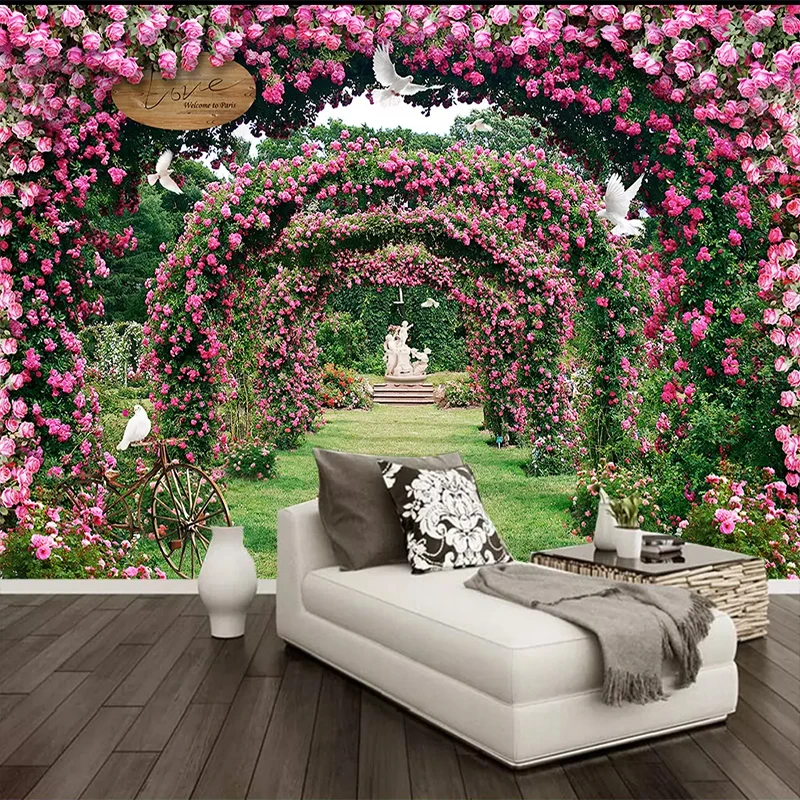 Custom Photo Wallpaper Romantic Flowers 3D Rose Wreath Large Mural for Living Room Change Creative Marriage Bedroom Decoration