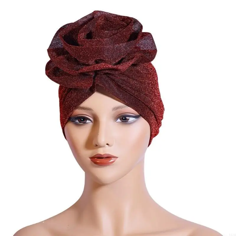 y5jd تلميح الغزل عمامة قبعة زهرة زهرة القبعة القبعة التنفس القبعة الإفريقية قبعة women turban headcovers hijab skull hat