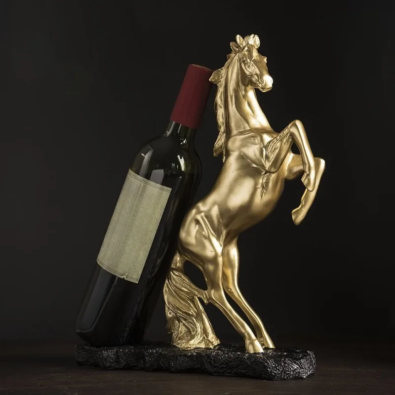 

Golden horse wine rack resin ornament, home relocation, restaurant wine cabinet, wine rack decoration