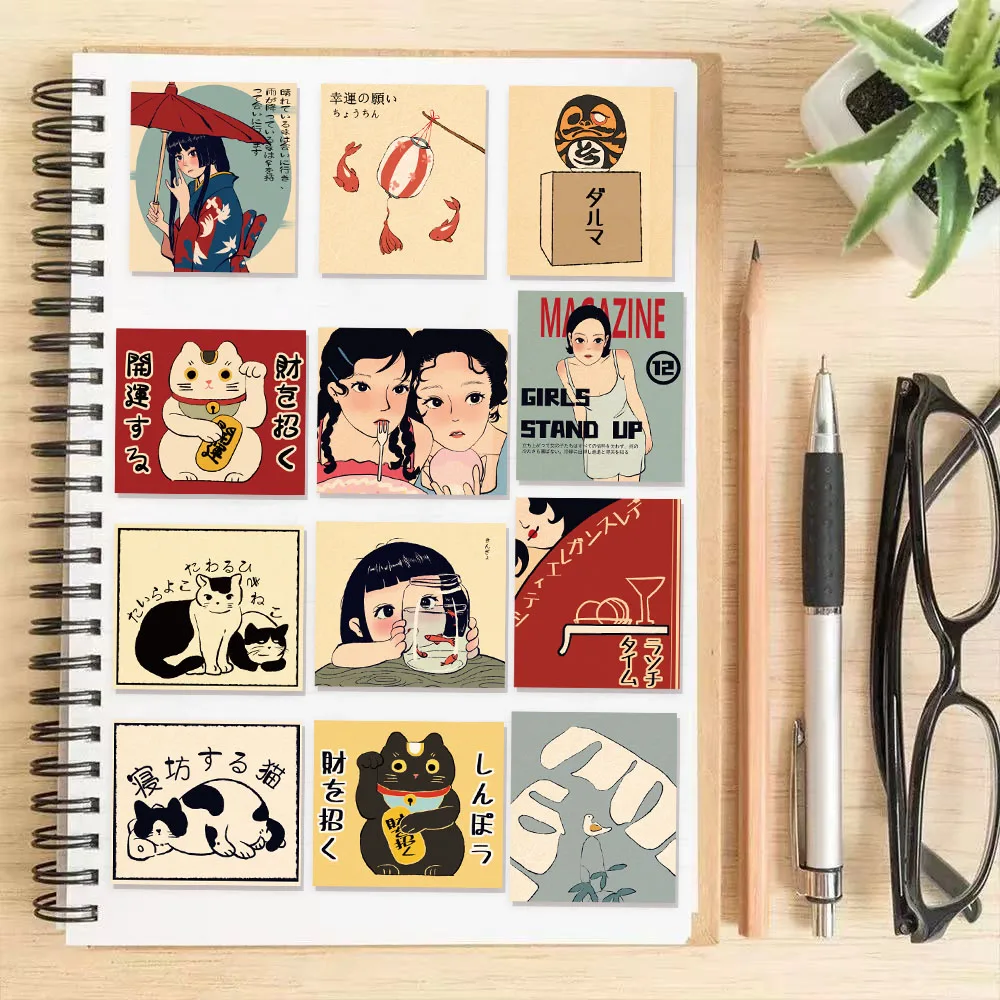 50PCS Retro Cartoon Japanese Culture Aesthetics Stickers DIY Manual Scrap Book Laptop Luggage Waterproof Graffiti Stickers view 4