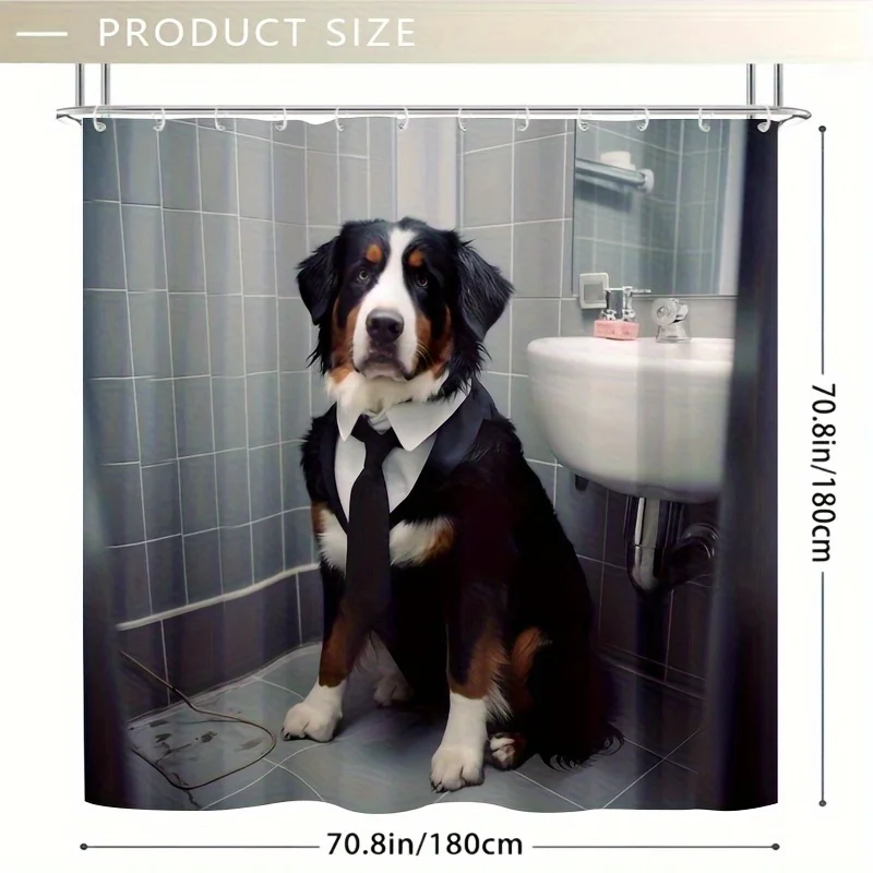 

Funny Dog In Suit Shower Curtain Humor Animal Art Bathroom Decor Unique Pet Design Waterproof Bath Curtain