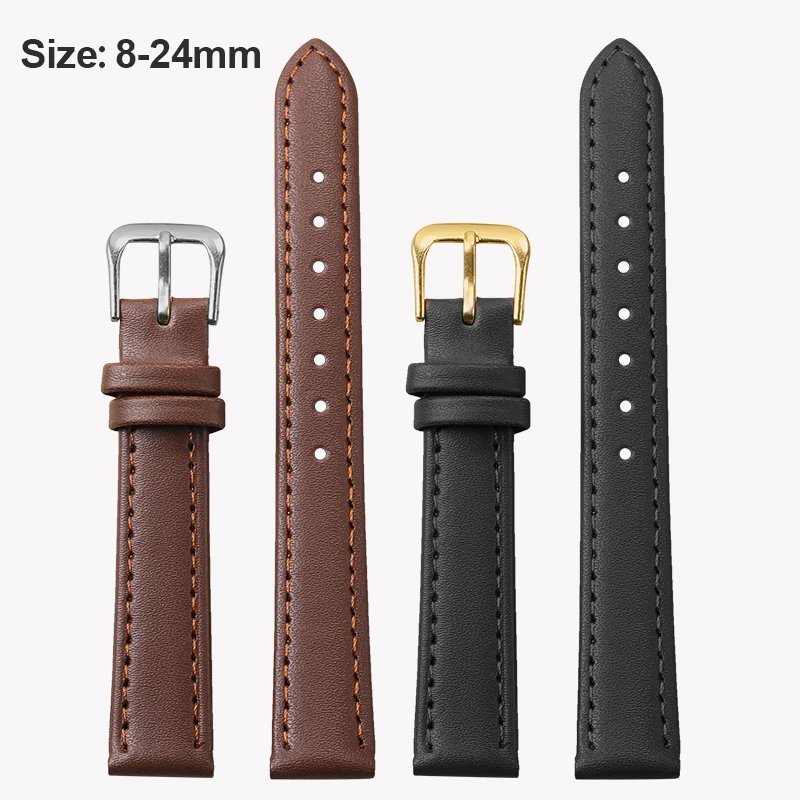 PU Leather Ultra-Thin Soft Watchband for Seiko Men Women Black Brown Watch Strap Bracelet for Rolex 8mm 10mm 12mm 14mm 16mm 18mm