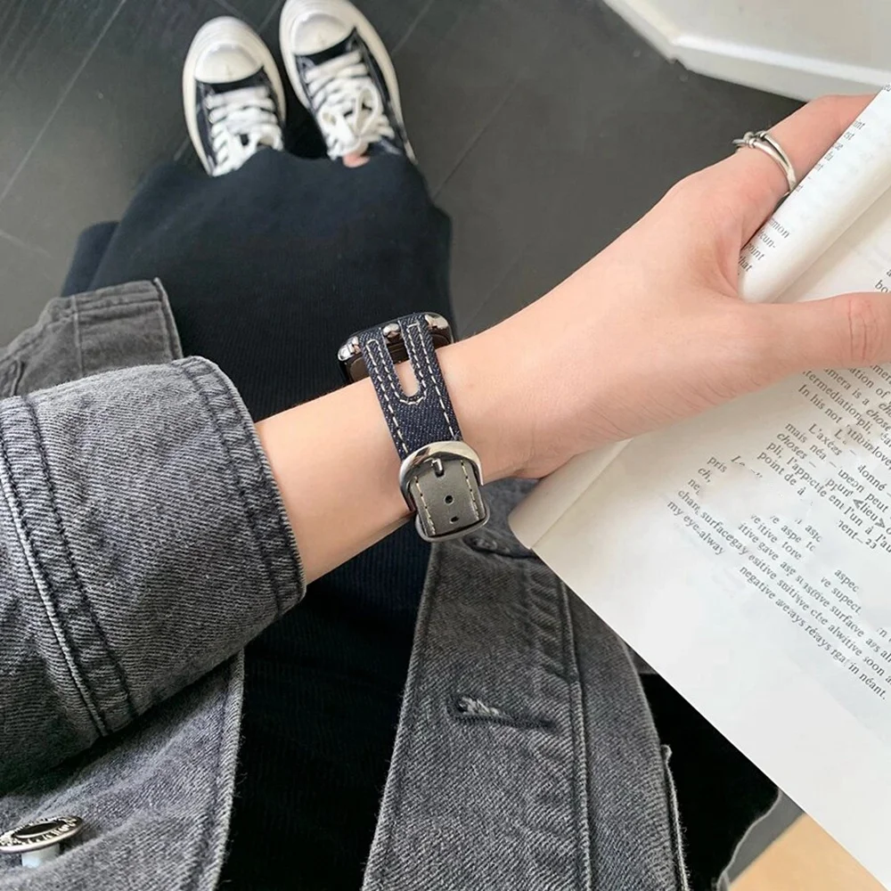 خمر الدنيم ل سوار ساعة أبل للنساء 38 مللي متر 40 مللي متر 41 مللي متر 42 مللي متر 44 مللي متر 45 مللي متر 46 مللي متر 49 مللي متر ، حزام ل سوار ساعة أبل الترا 10/9/8/7