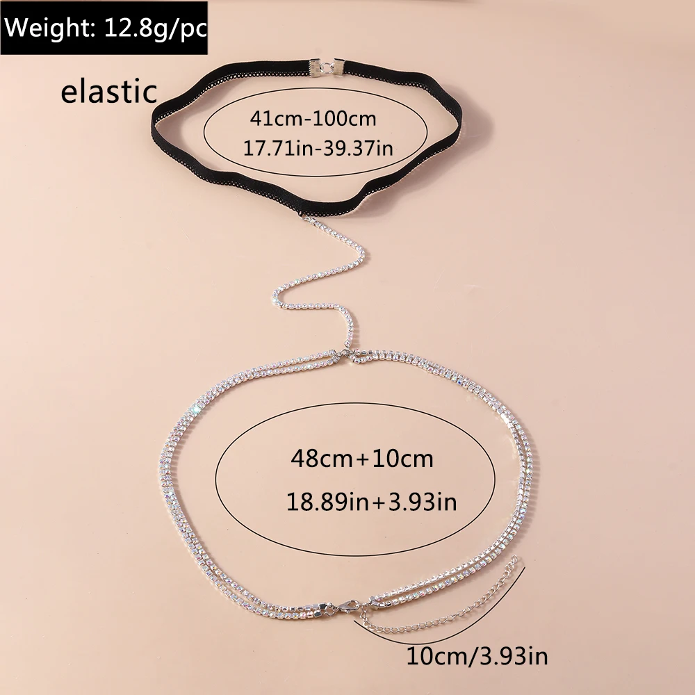 Aihua Sexy Strass Bein Oberschenkel Kette für Frauen Multilayer Glänzenden Kristall Silber Farbe Taille Körper Kette Strand Schmuck Bein Oberschenkel – Detail 10