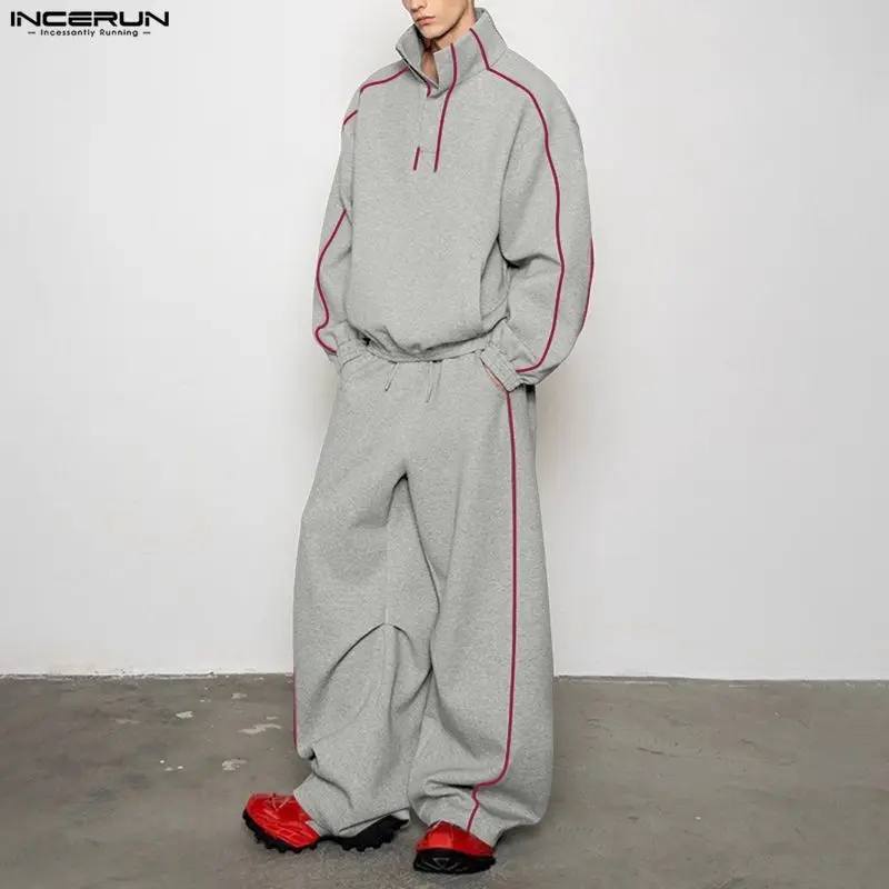 

Мужские комплекты: толстовки с длинными рукавами и брюки в стиле пэчворк, комплекты из двух предметов, уличная одежда INCERUN, свободные повседневные мужские костюмы для тренировок