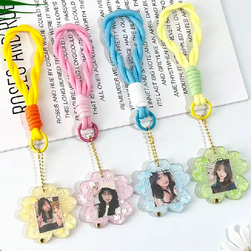 1-Inch Flower Photo Frame Keychain Acrylic Idol Photo Card Holder Photo Organizer Case Decorative Hanging Keychain