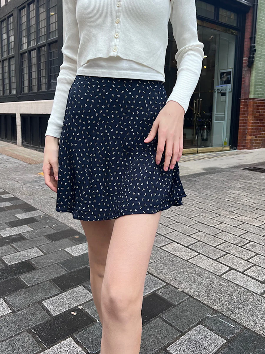 Floral Print Lace-up Mini Skirts Summer A-line Thin Slim Sexy Short Skirt Woman 2023 Sweet Cute Preppy Style Y2k Faldas Chic