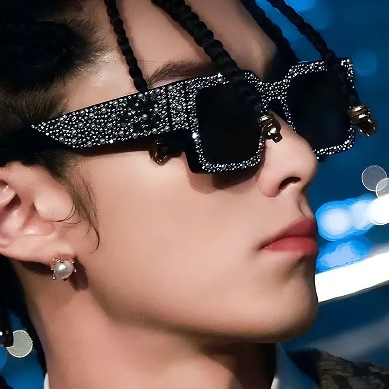 Gafas de sol cuadradas de moda para hombre y mujer con diamantes incrustados, gafas de sol de alta gama para discoteca, gafas de sol modernas