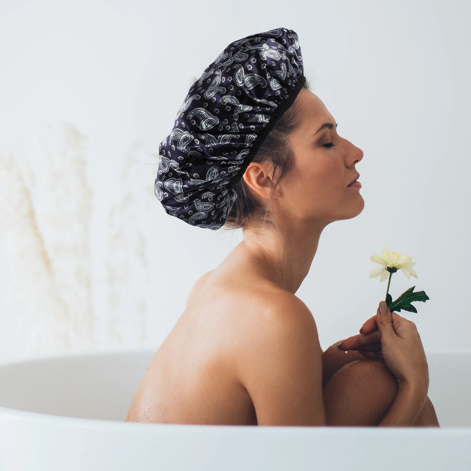 

Elasticated Shower Cap Double Layers Bath Water Blue Peva Adults Travel Reusable Hats Women Hair Drying Waterproof Dry Bath Caps