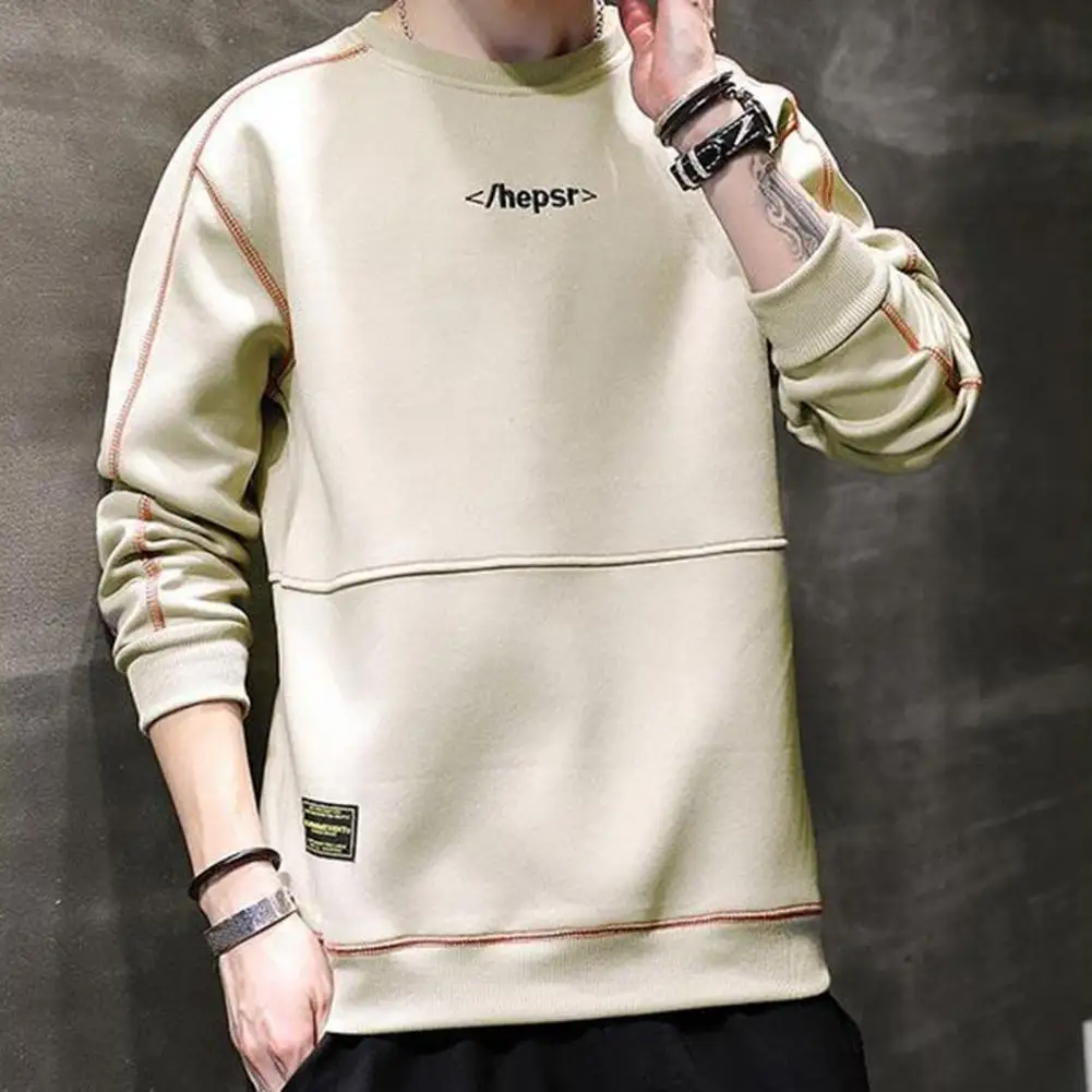 Brief Borduren Mannen Sweatshirt High Street Ronde Hals Lange Mouw Losse Casual Sweatshirt Effen Kleur Hoodies Trui Mannen Top