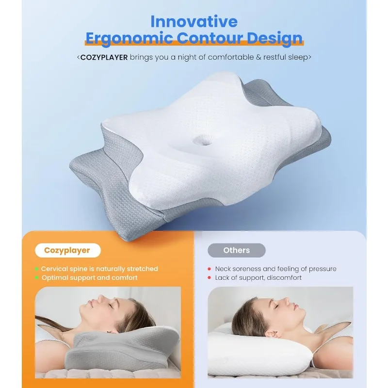 Ultra Pain Relief Cooling Pillow for Neck Support,Adjustable Cervical Pillow Sleeping,Odorless Ergonomic Contour Memory Pillows