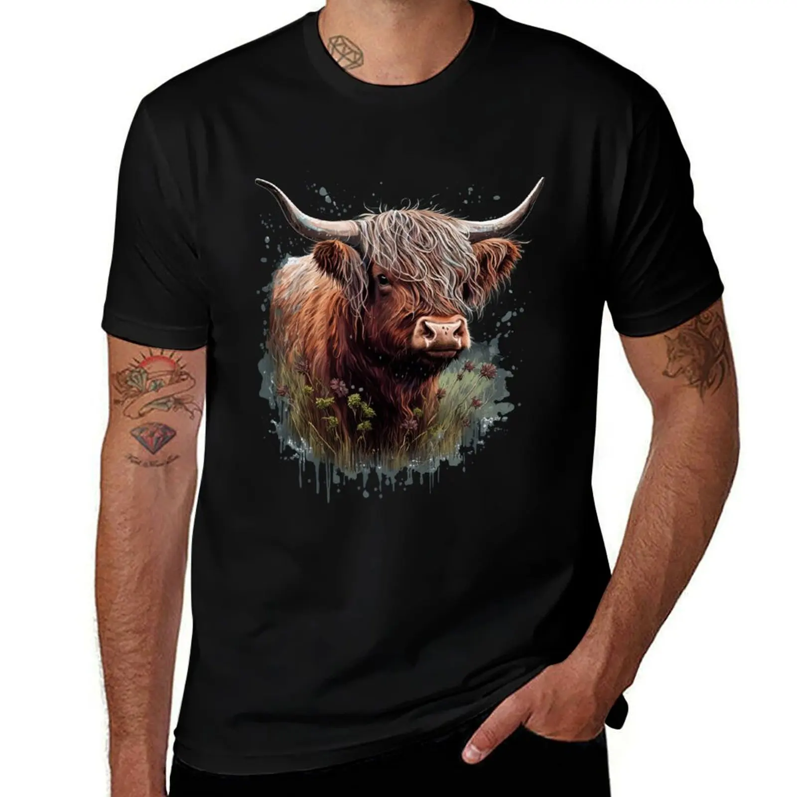 Highland Cow in a splash T-Shirt Casual Work Wear T-Shirt