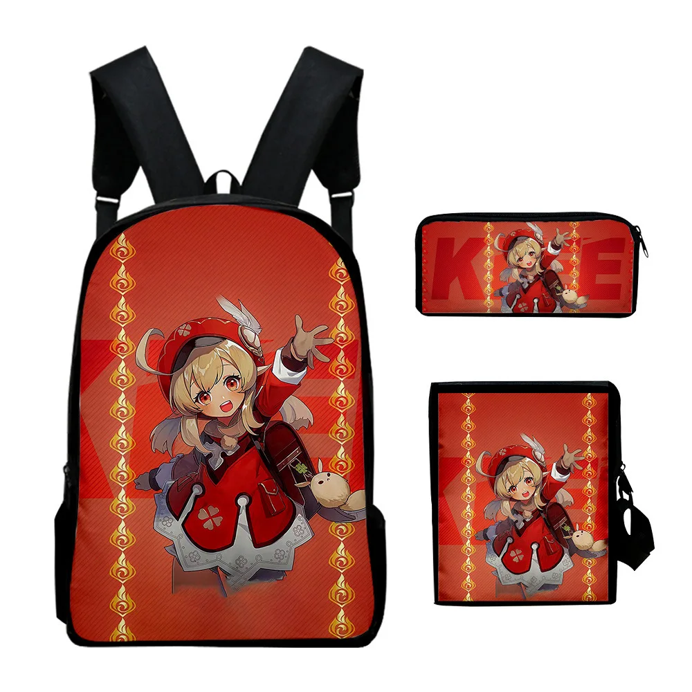 Hip Hop Jugendliche Cartoon Genshin Impact 3D-Druck 3 teile/satz Student Reisetaschen Laptop Daypack Rucksack Umhängetasche Federmäppchen