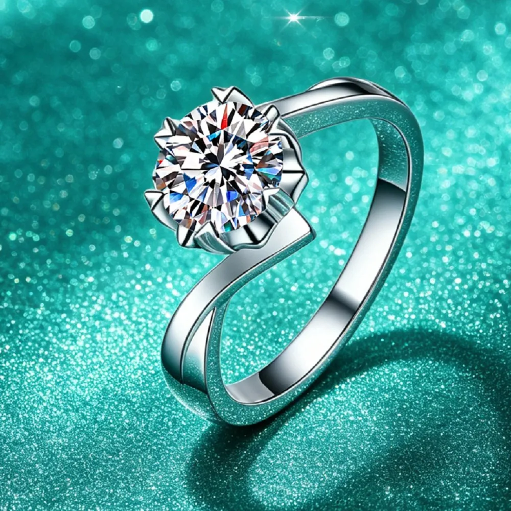 

VENTFILLE 100% S925 Sterling Silver Moissanite Ring Diamond 0.3/1CT D Color For Women Engagement Wedding Band Jewelry Wholesale