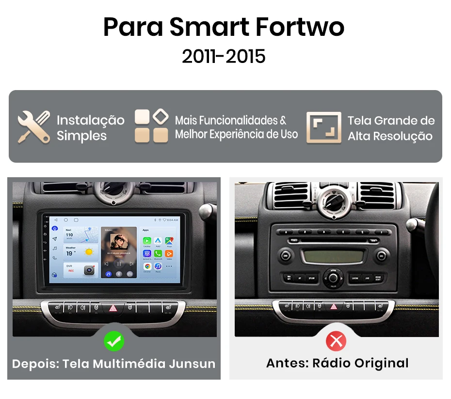 Junsun Wireless CarPlay Android Auto Radio für Smart Fortwo 451 2005 - 2015 8-Kern Intelligente Systeme RDS DSP 2din Autoradio – Detail 6