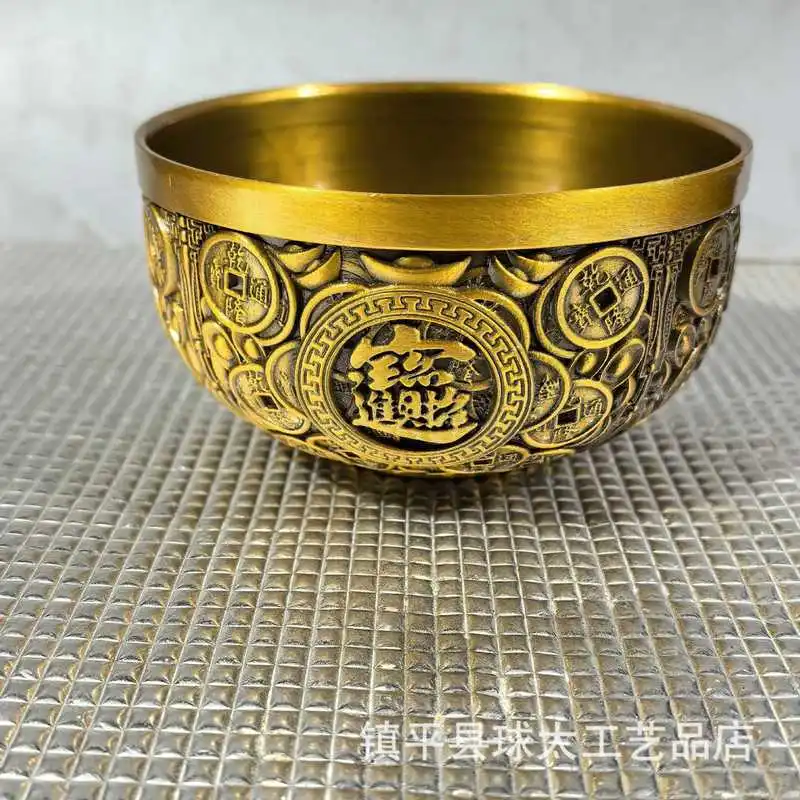 , Money , Brass Embossed And , Copper With Hundreds Of Blessings, Treasure Bowl, Fortune-A