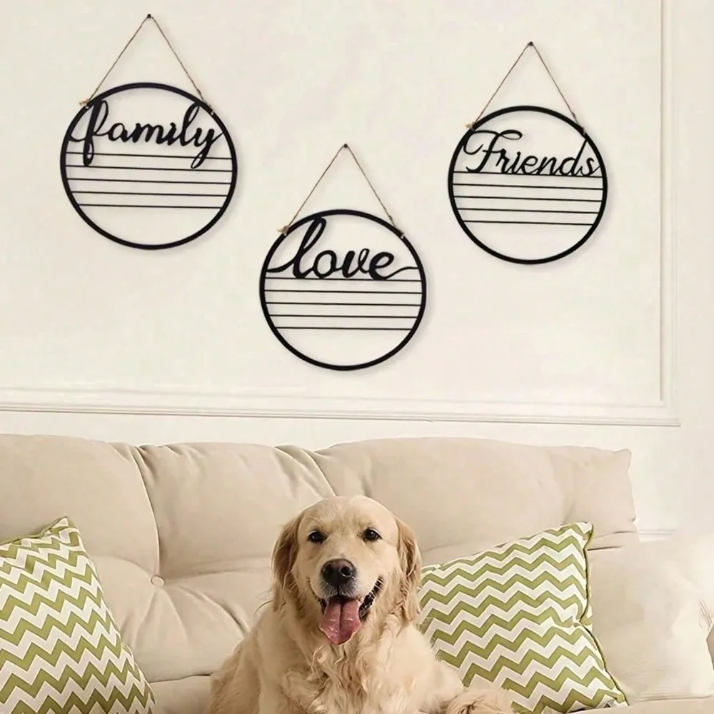 3pcs Friendship/Love/Family Round Metal Wall Art, Durable Wall Decor for Living Room Modern Home Room, Waterproof Rust-Proof