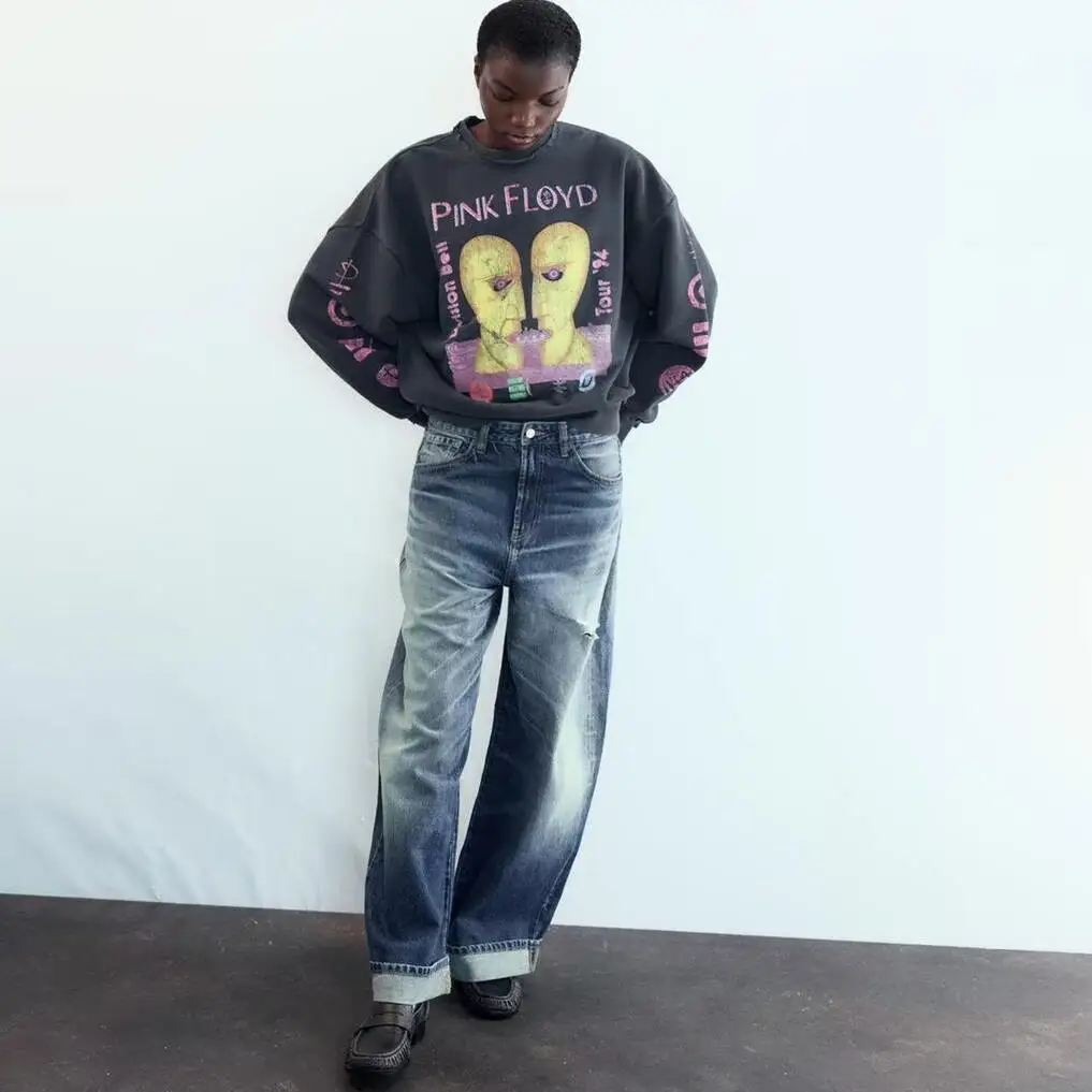 Nuevo Otoño 2025 mujer Faion Waed efecto sudadera suelta versátil coreano Sle Long Sve redondo Ne mezcla de algodón Swe...