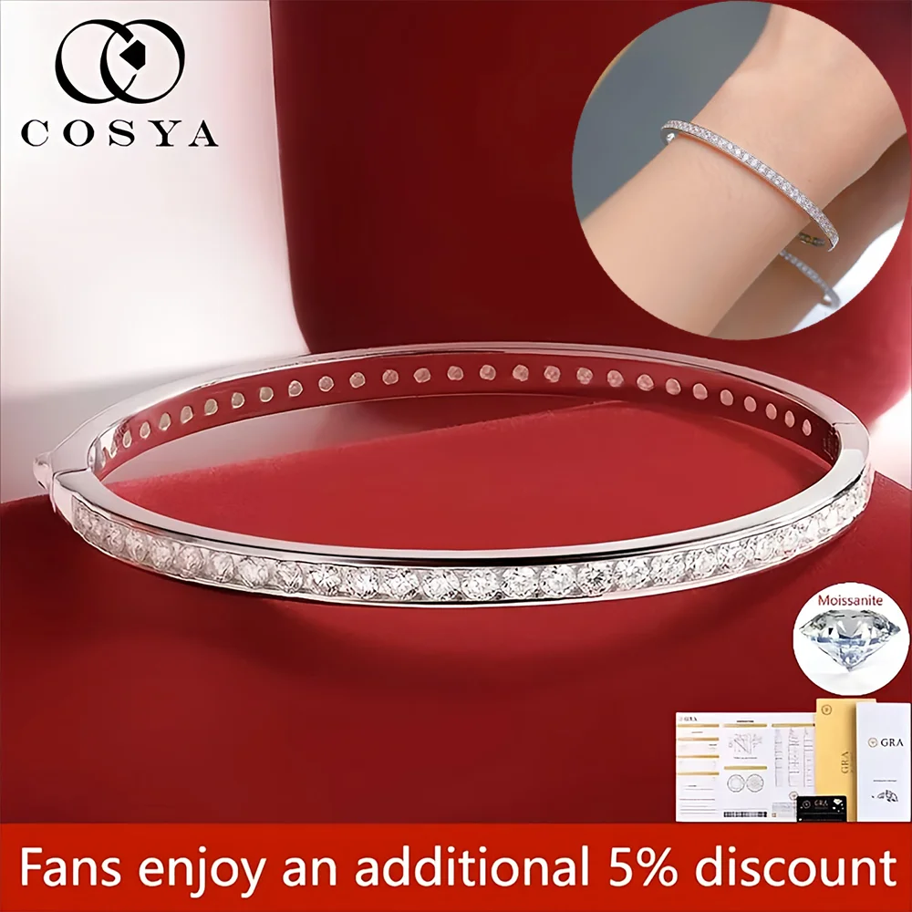 

COSYA GRA Certified 2.5mm Moissanite Bangle Bracelet For WomenS925 Silver 18K Gold Plated Sparkling Lab Diamond Jewelry Gift