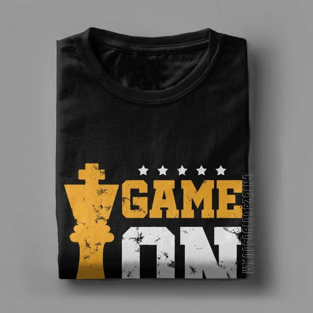 لعبة الشطرنج الرائعة على تي شيرت الرجال 100% تي شيرتات قطن الملك الملكة الحصان مروحة لاعب أبي 60s مجلس لعبة قصيرة الأكمام تيز الصيف