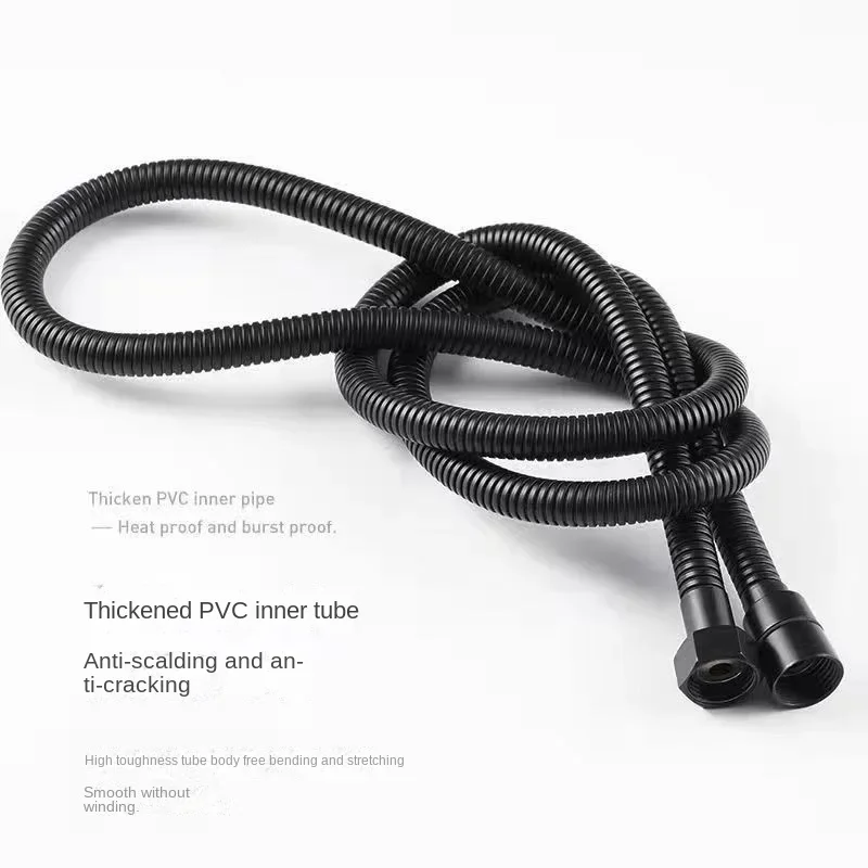 1.5/2M Black/silver SUS 304 Flexible Shower Hose Long Bathroom Shower Pipe Extension Water Pipe Pull Pipe Bathroom Accessories