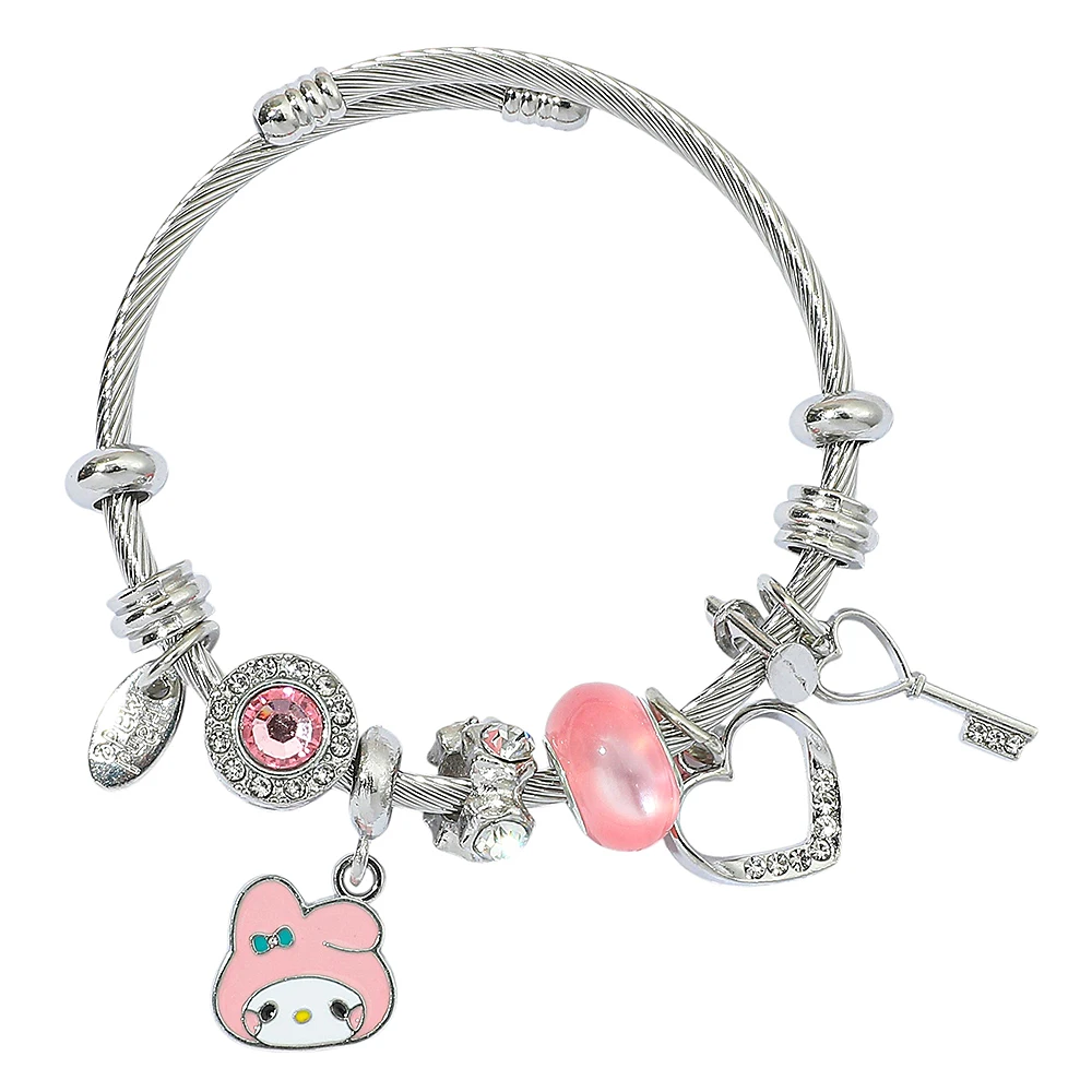

Sweet lovely Girl's Heart Sanrio Melody Pendant Bead Bracelet Fashionable Girl's Accessory Suitable as a Gift for Friends