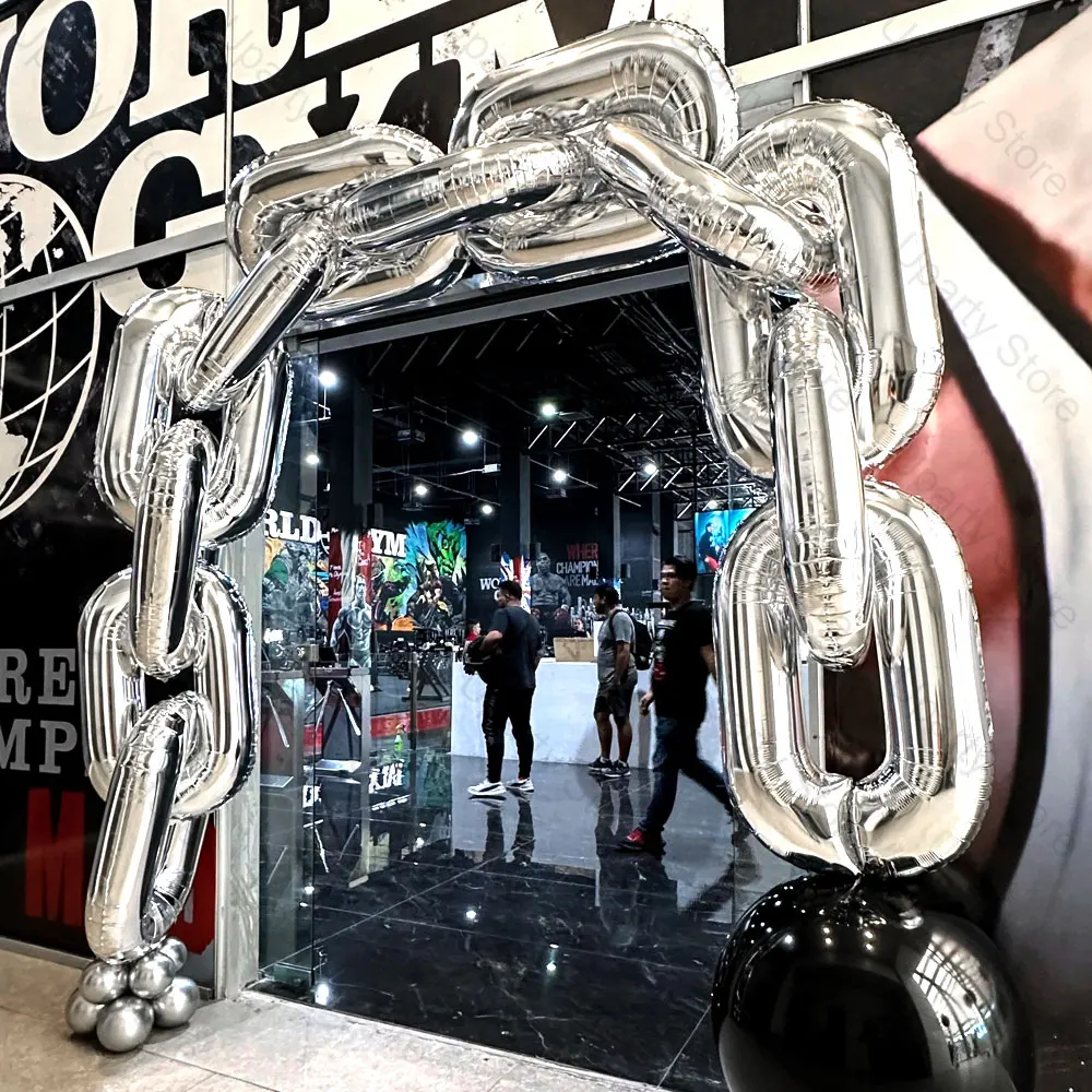 10 sztuk balony z łańcuszkiem foliowym DIY 16/32 Cal metalowe srebrne złote gigantyczne balony z łańcuszkiem na urodziny 80. 90. dekoracje ślubne na przyjęcie