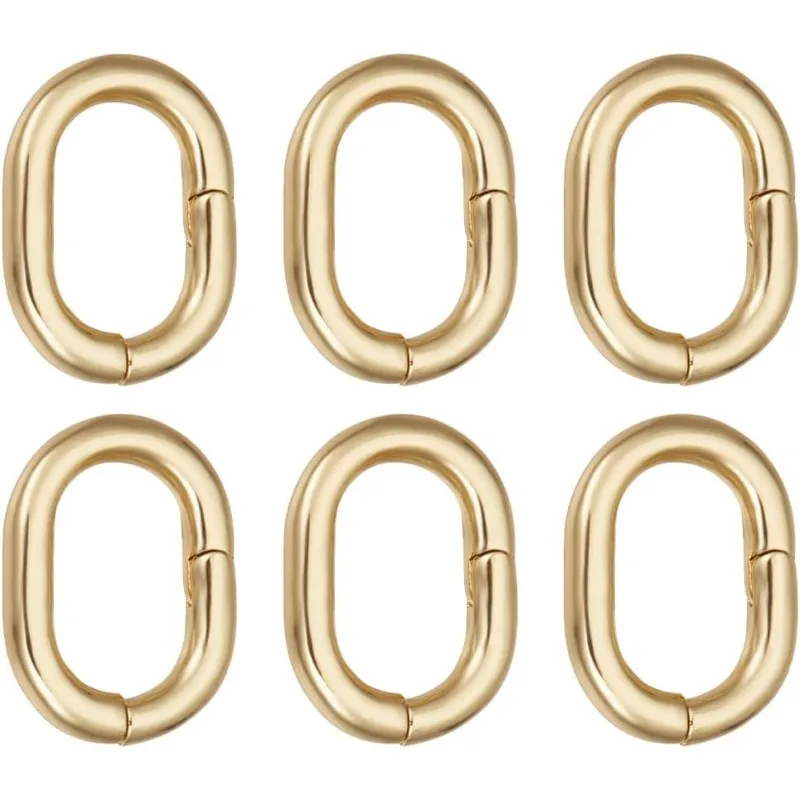 1 Box 6Pcs 18K Gold Plated Trigger Spring O Rings 0.5 Inch Small Oval Spring O Ring Gate Rings Purse Hardware Keyring Clasps