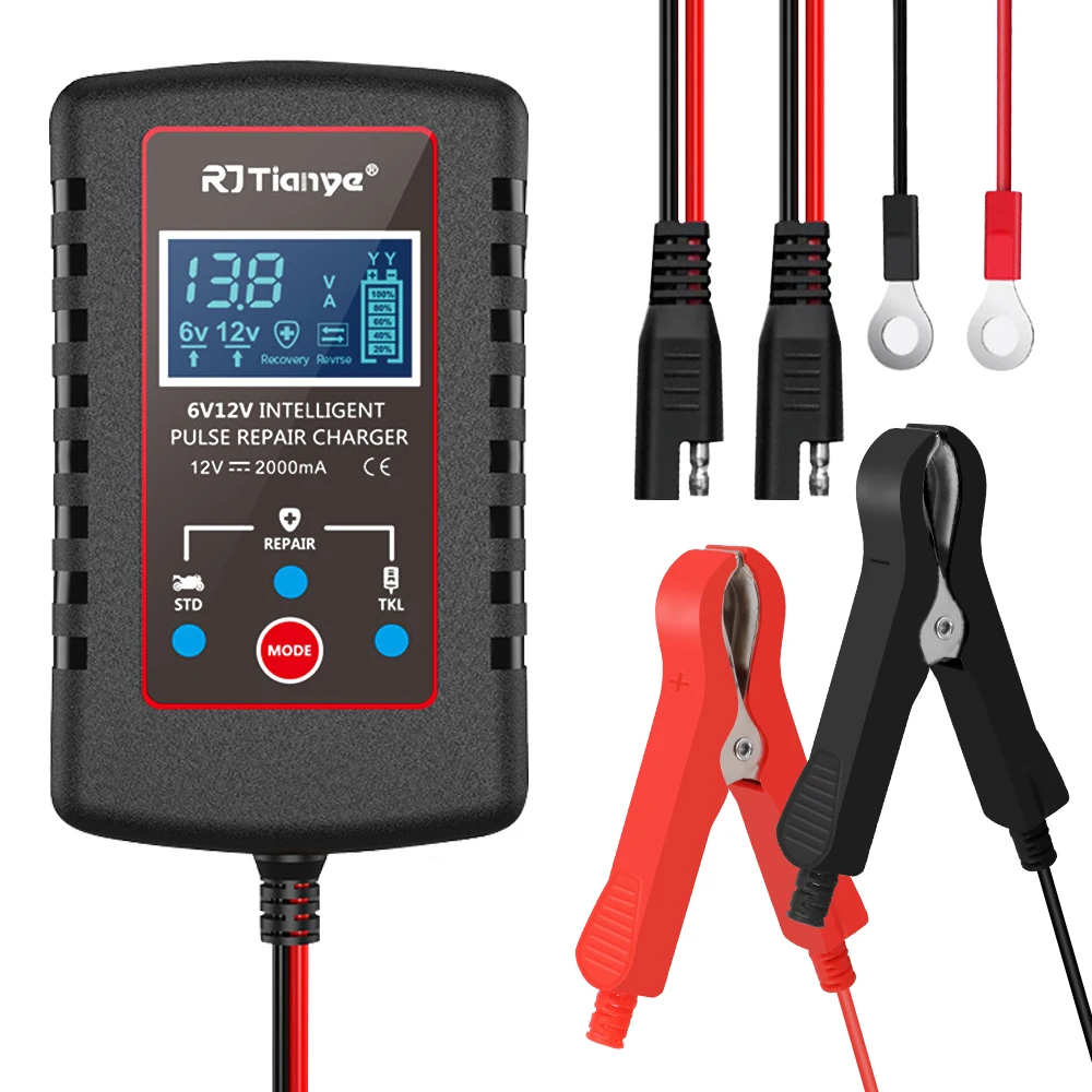 

Умное зарядное устройство, автомобильное автоматическое поплавковое зарядное устройство, переключатель 6 В, 12 В для мотоцикла, газонокосилки, множественная защита, кабель-адаптер ASE