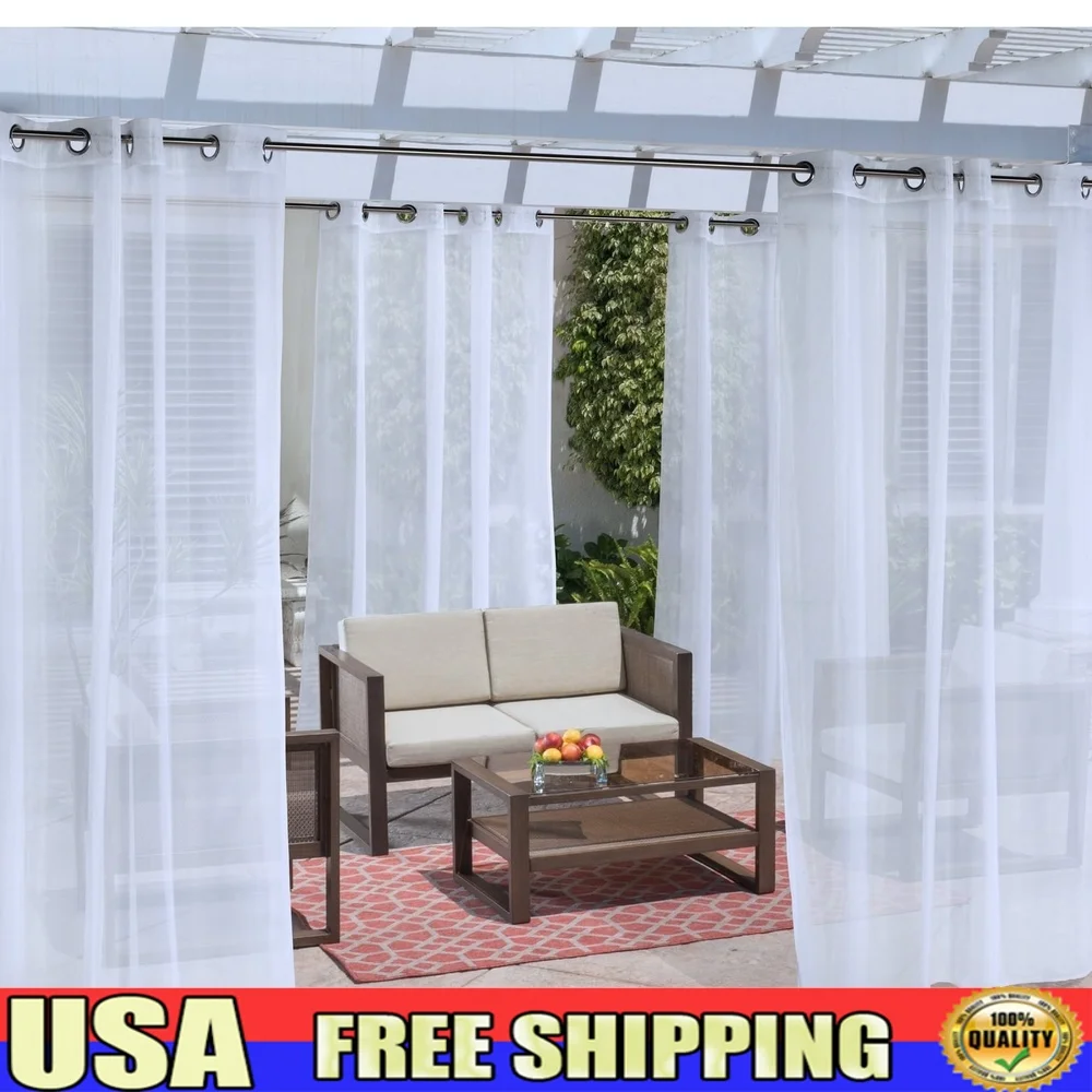

50x108 No Seam Sheer Grommet Outdoor Curtain Panel UV Resistant Water Repellent Mildew Resistant White Polyester Fabric Gazebo