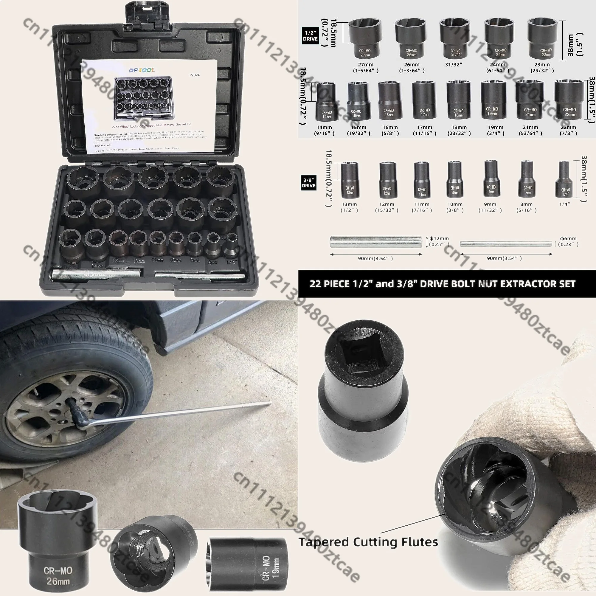 

22-Piece Bolt Nut Extractor Set 1/2 3/8 Drive Impact Socket Tool for Damaged Stripped Frozen Nuts