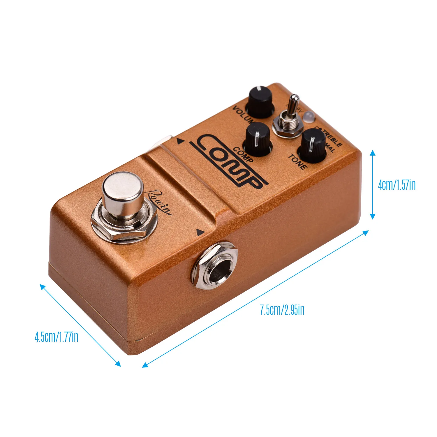 Rowin Analog Compressor Pedal LN-333 | True Bypass Guitar/Bass Effect | Road-Ready Mini Pedalboard Metal Chassis
