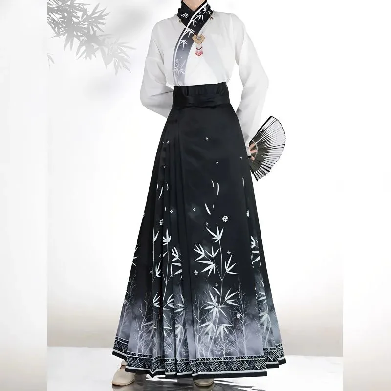 

Юбка с лицом лошади Hanfu, оригинальное китайское женское традиционное платье династии Мин, юбка с вышивкой, повседневная юбка с конским лицом, пони