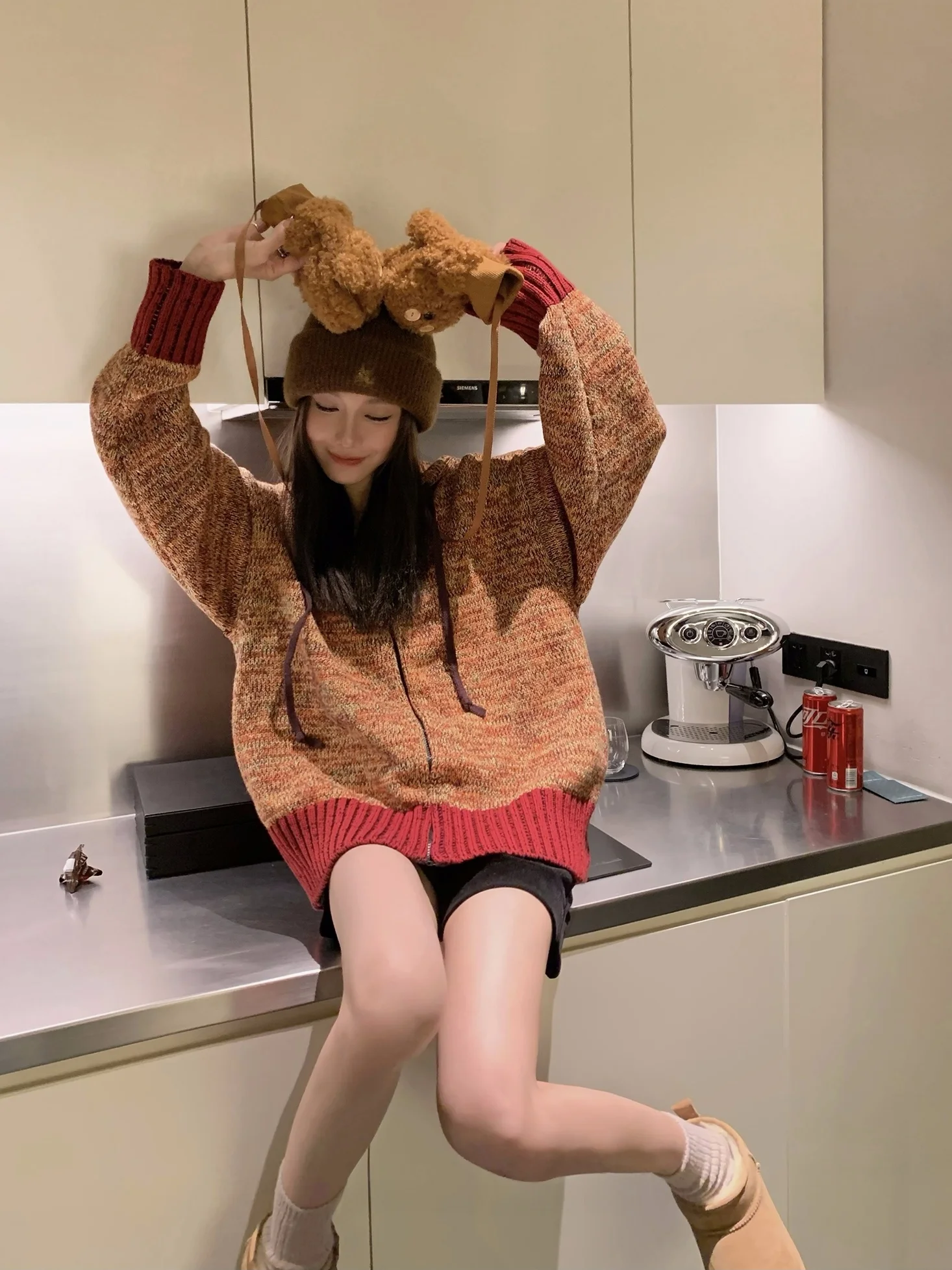 

Color Blo Knitted Hat Sweater Women's Loose Autumn Winter Cotton Acrylic Blend Long Sve Thiened Regular Length Sweater