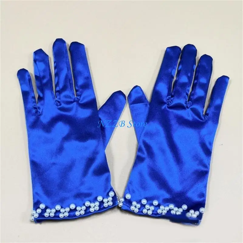 T21F قفازات حريرية بلون خالص للسهرة، قفازات قصيرة بطول المعصم #3