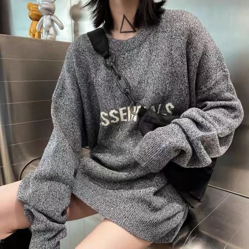 Classic Unisex Knitted Sweater With High Street Loose Fit And Trendy Chest Letter Ideal For Casual Fashionable Looks