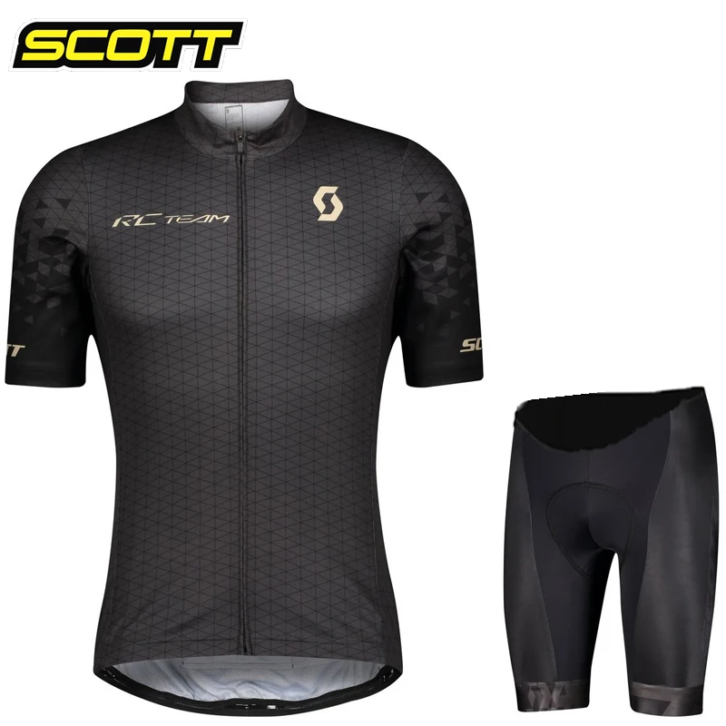 SCOTT Pro Cycling Jersey Set Men Bib Short Bicycle Short Sleeve Cycling Clothing Bike Maillot Ciclismo Hombre Black Sets For MTB