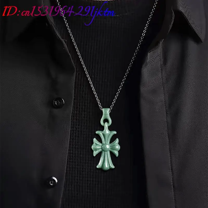 Natural Burmese Jadeite Cross Pendant Necklace Jewelry Designer Gemstone Real Jade Vintage Accessories Luxury Gifts for Women view 4