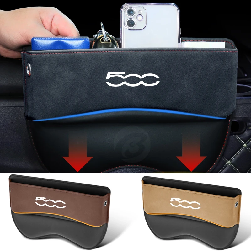 Caixa De Armazenamento Do Assento Frontal Do Carro Gap Filler, Bolso De Armazenamento Lateral De Camurça para Fiat 500, Estiva De Fenda De Couro, Tidy Auto Acessórios