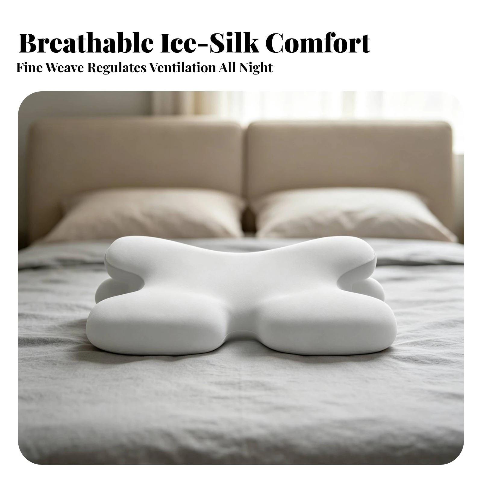 Cervical Support Pillow with Ice-Silk Cover Contoured Cervical Neck Pillow Pressure-Relieving Ergonomic for Back Sleepers