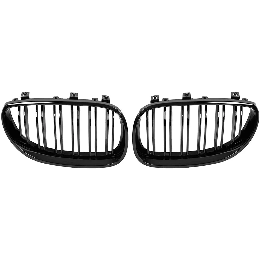 Glanz Schwarz Doppel Lamellen Front Stoßstange Niere Grill für 5 Serie M5 E60 E61 525i 528i 530i 535i 540i 545i 550i 2004-2009