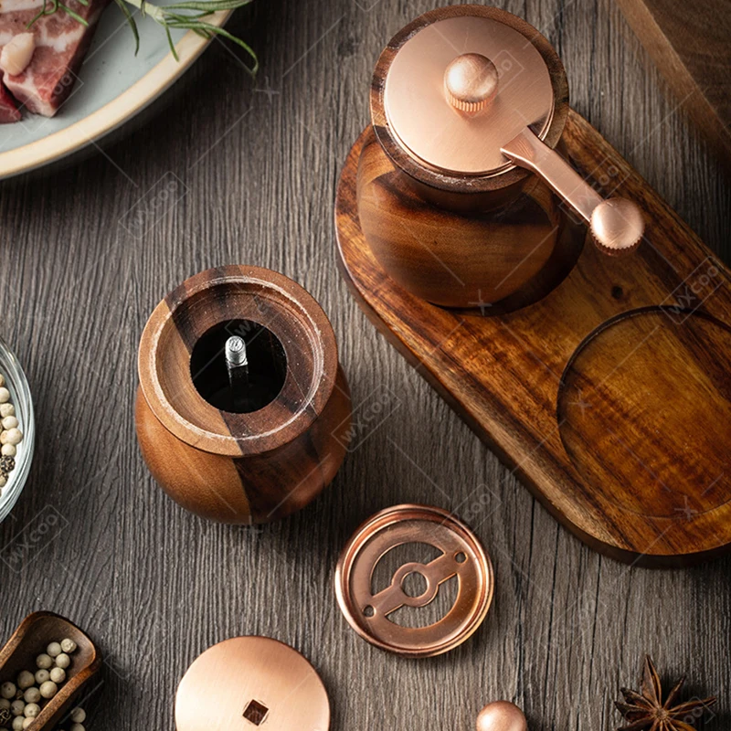 WXCOO Manual Wooden Pepper Sea Salt Grinder Bottle Multi-purpose Wood Spice Tool Salt Pepper Mills for Kitchen Household