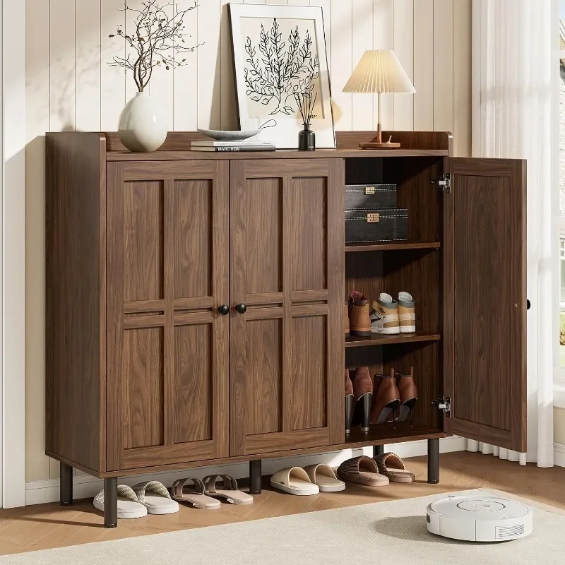 ONBRILL Cabinet with Doors and Adjustable Shelves, Pairs Storage Cabinet, Tall Farmhouse Shoe Rack Organizer