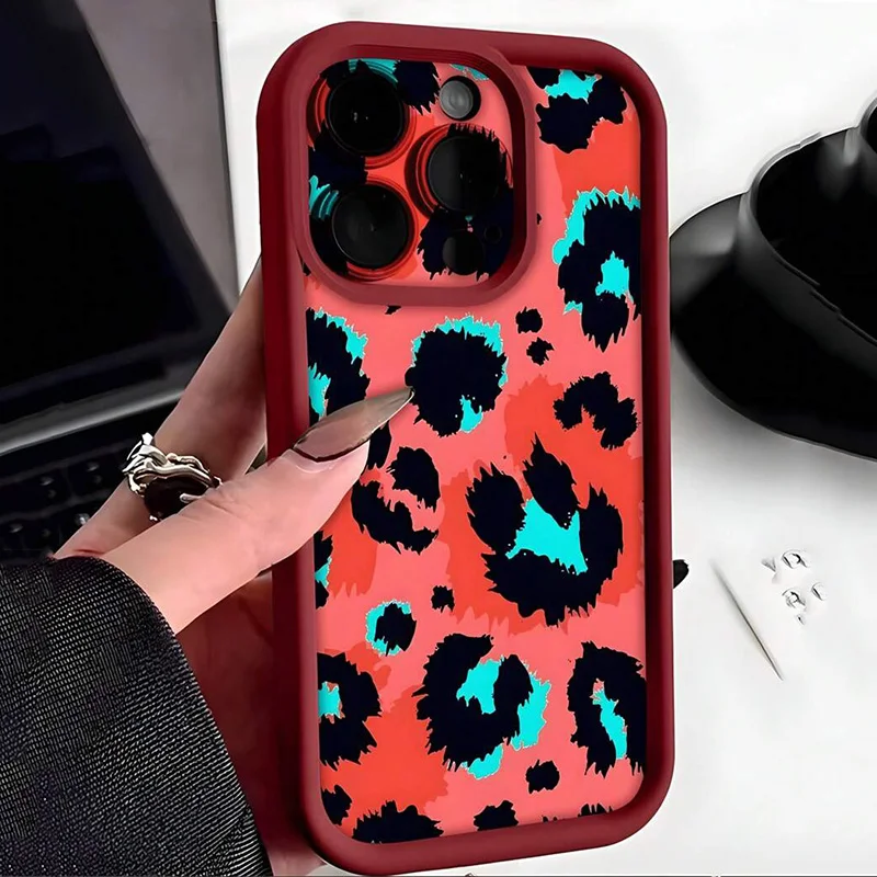 الفهد طباعة الحيوان مثير أحمر الشفاه ربطة القوس فيونكة ليوبارد نمط جراب هاتف آيفون 16 برو ماكس 15 14 13 12 11 XS X XR 7 8 Plus غطاء #6