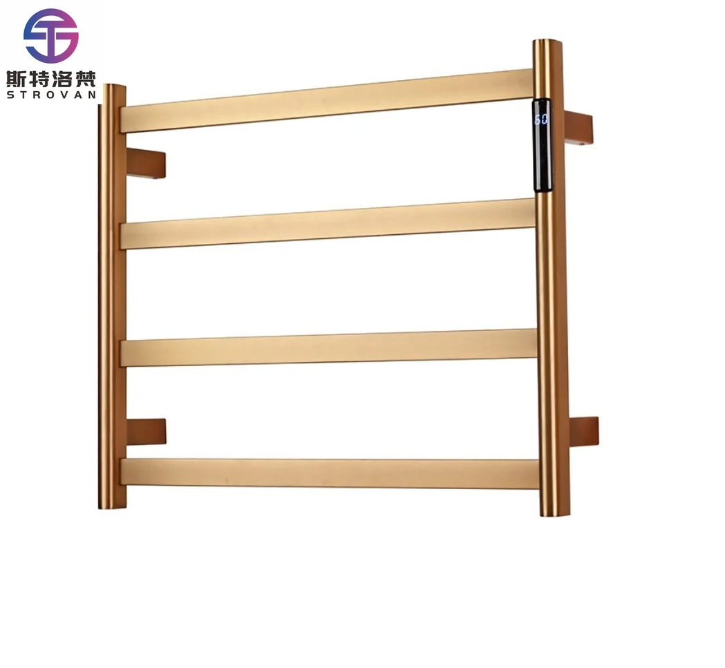 Rose Gold 4 Bars Smart Thermostatic Bathroom Towel Warmer Radiator Electric Heated Towel Rack Rail