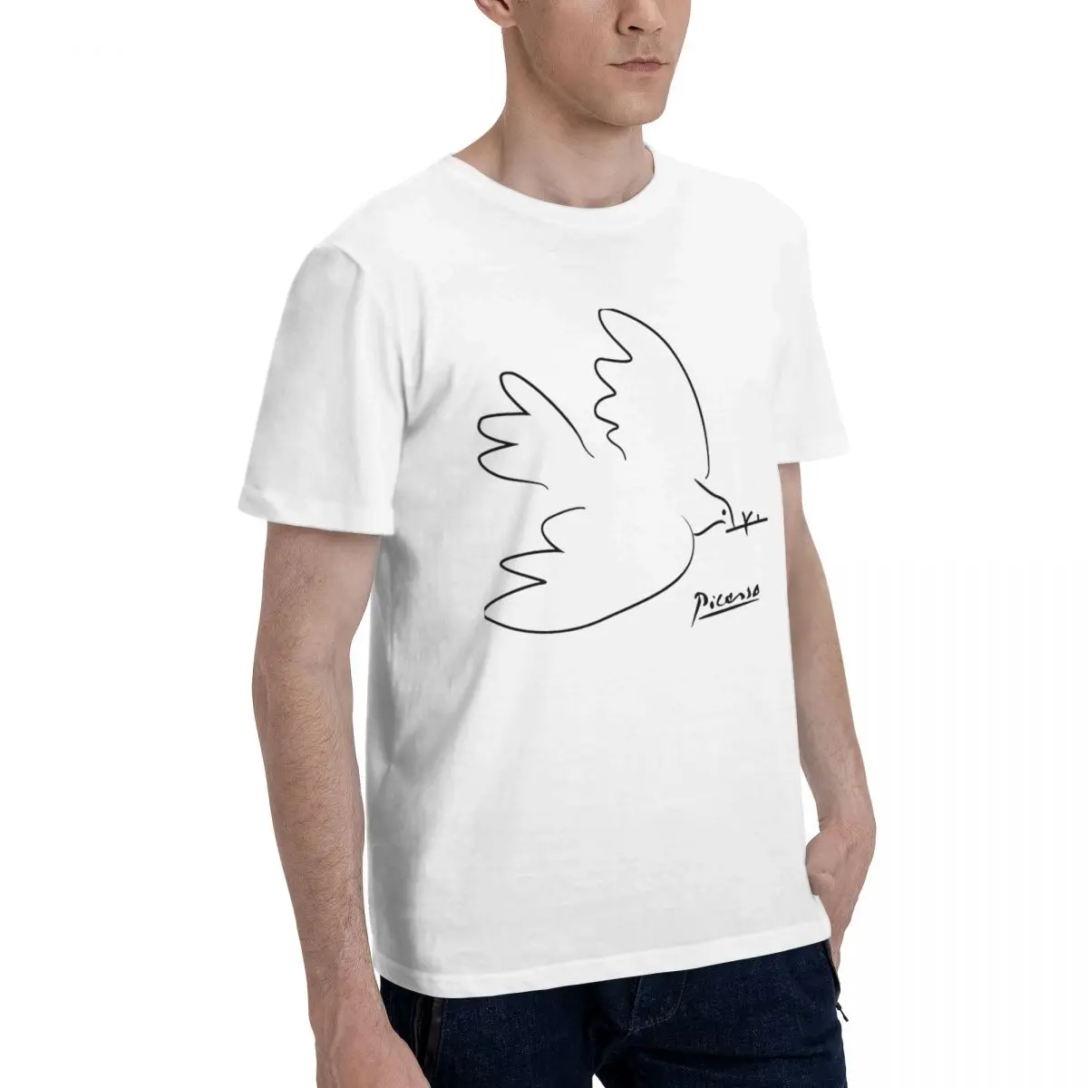 Funny Men's T-shirt Dove Of Peace S White Round Neck 100% Cotton Pablo Picasso short sleeve Man Tee Shirt