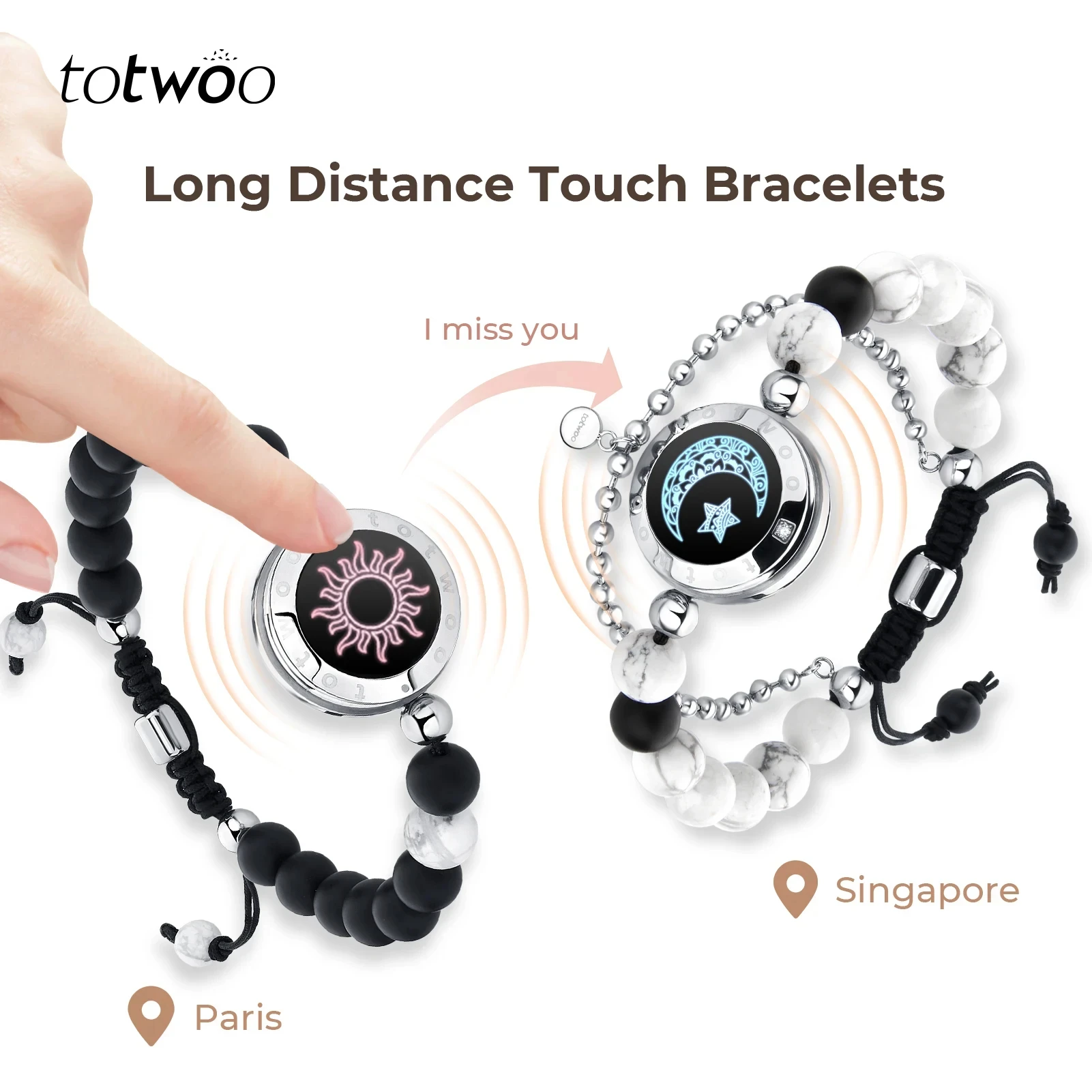 TOTWOO أساور لمسافات طويلة لصديقتك الاهتزاز وسوار مضيئة، هدايا لمسافات طويلة بلوتوث مجوهرات الاقتران الذكية
